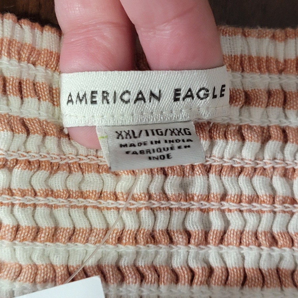 American Eagle Peplum Tank Womens XXL Peach Striped Cotton Linen Blend - Picture 11 of 12